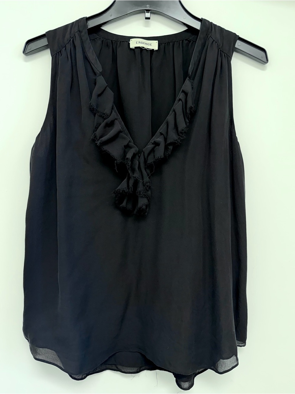 L'AGENCE 100% Silk Sleek Ruffle Blouse - Medium